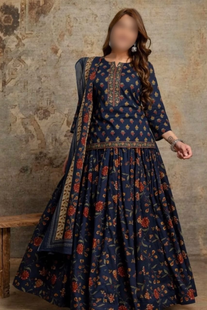 Jaipuri Cotton Kurti & Skirt Set