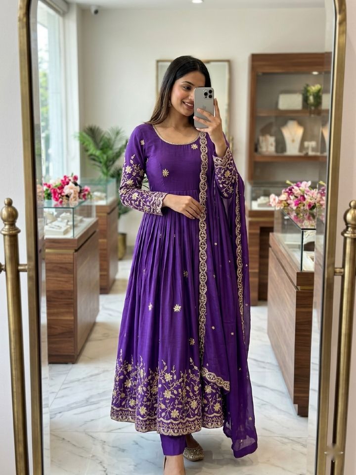 Designer Gown, Pant & Dupatta Set
