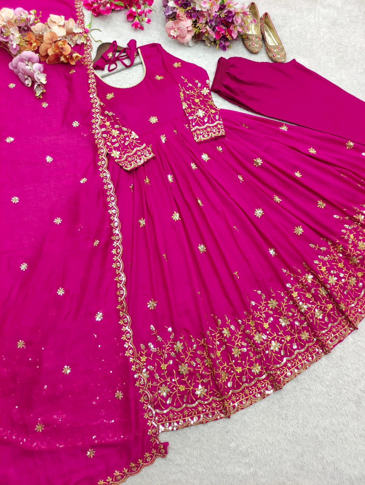 Designer Gown, Pant & Dupatta Set