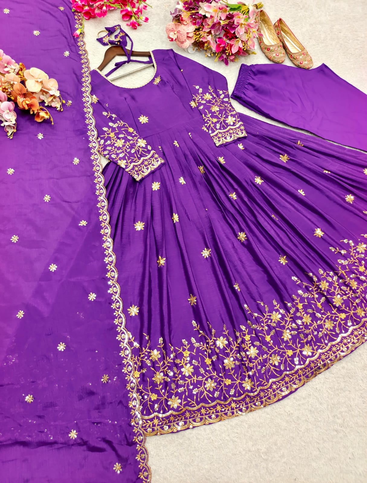 Designer Gown, Pant & Dupatta Set