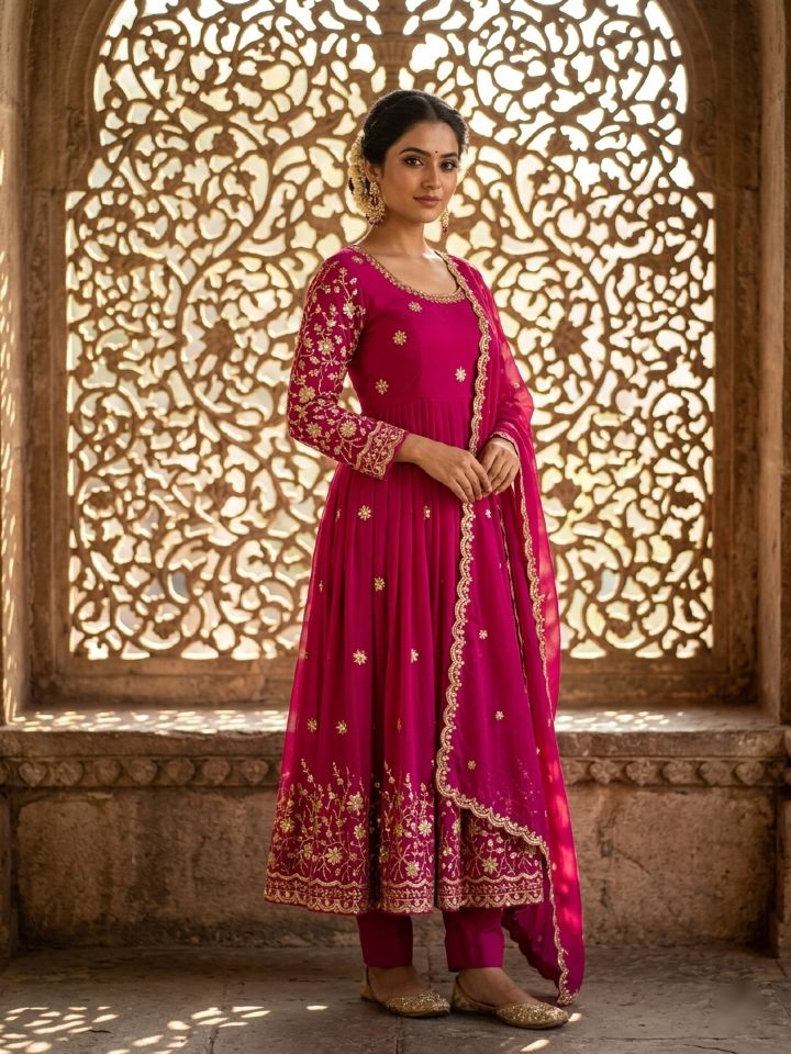 Designer Gown, Pant & Dupatta Set