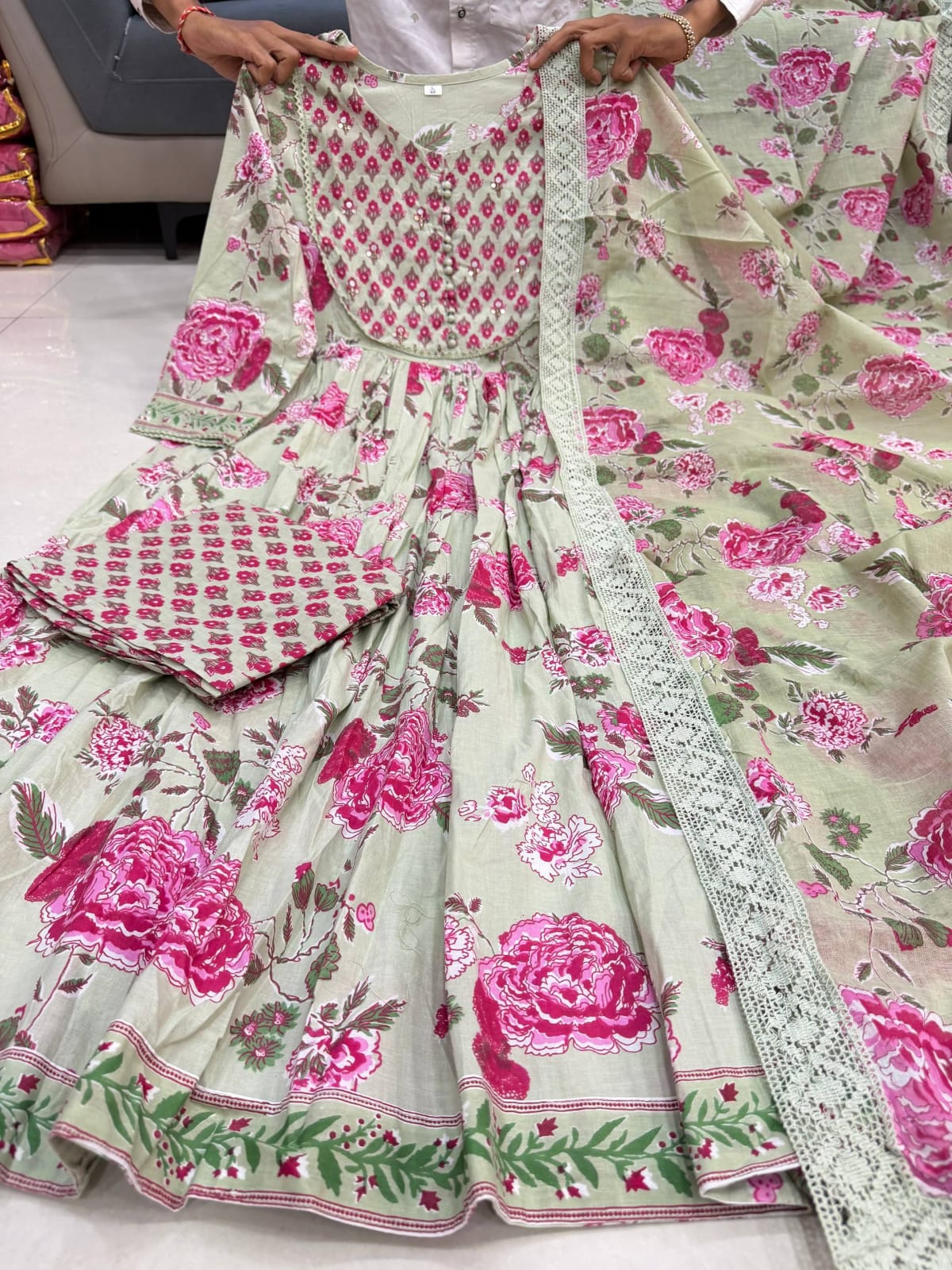 Anarkali, Pant & Dupatta Set