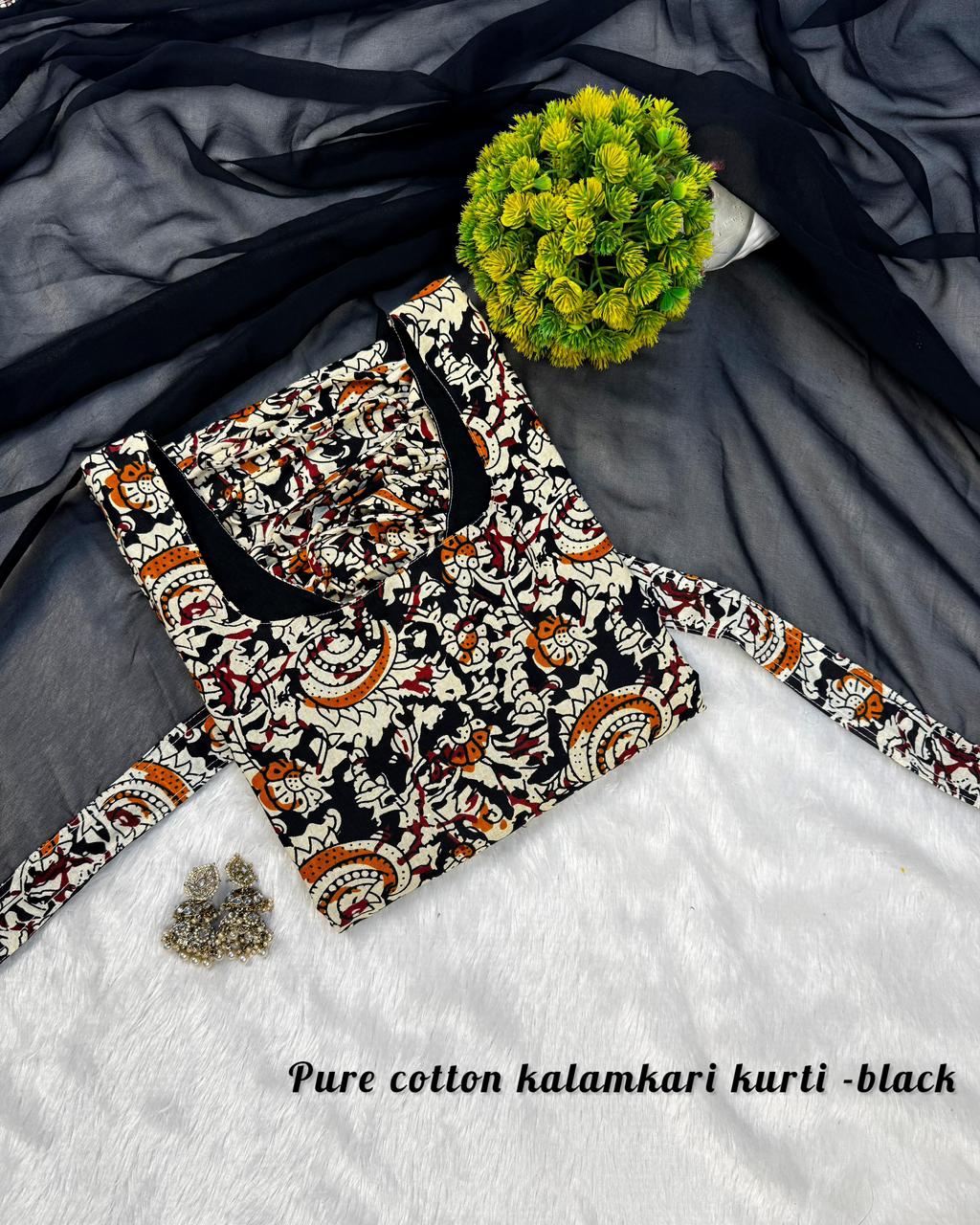 Kalamkari Printed Kurti Set with Dupatta