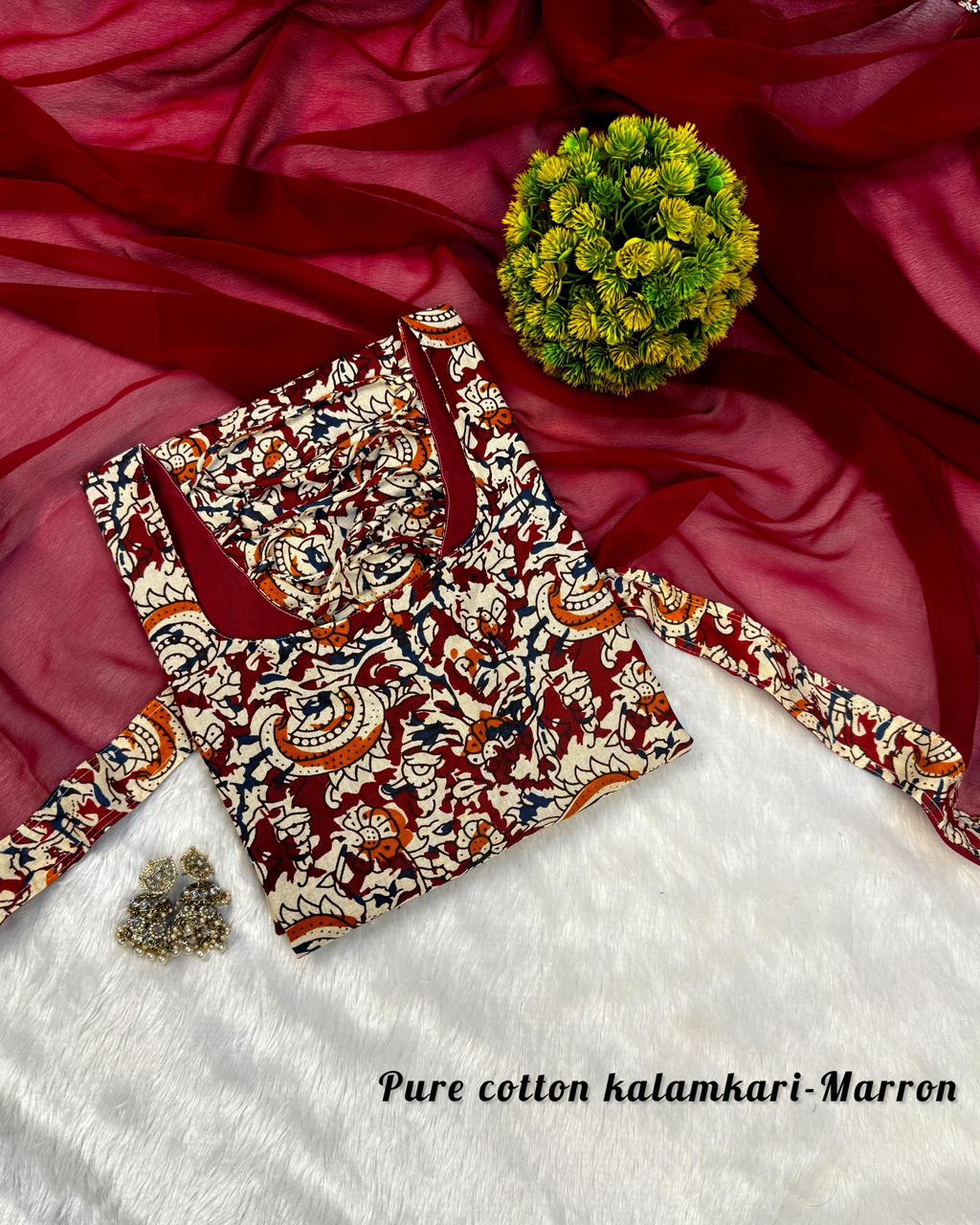 Kalamkari Printed Kurti Set with Dupatta