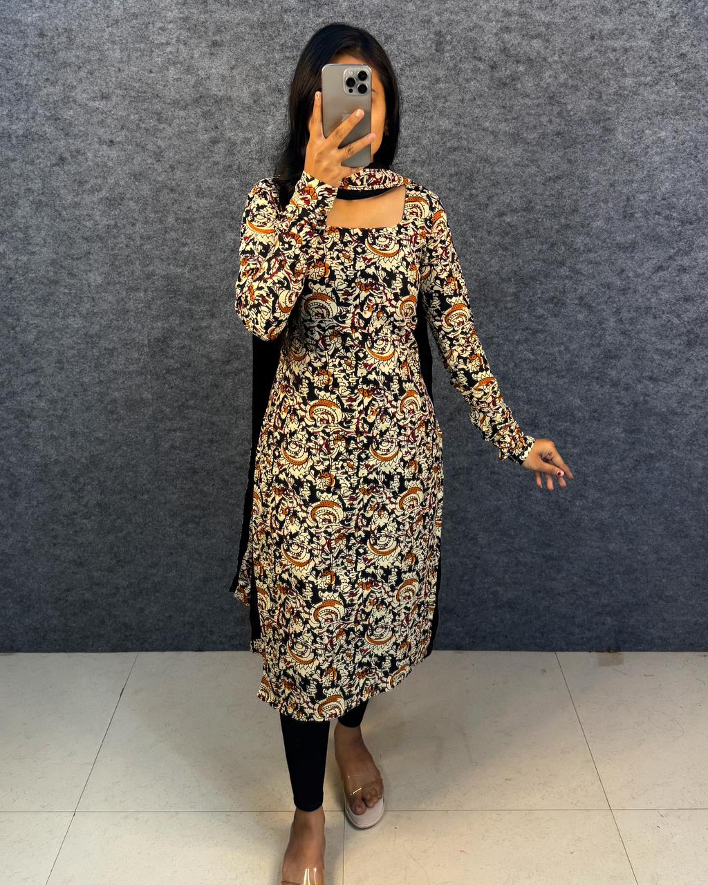 Kalamkari Printed Kurti Set with Dupatta