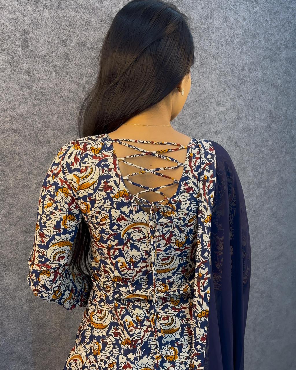 Kalamkari Printed Kurti Set with Dupatta