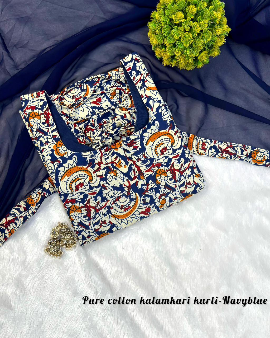 Kalamkari Printed Kurti Set with Dupatta