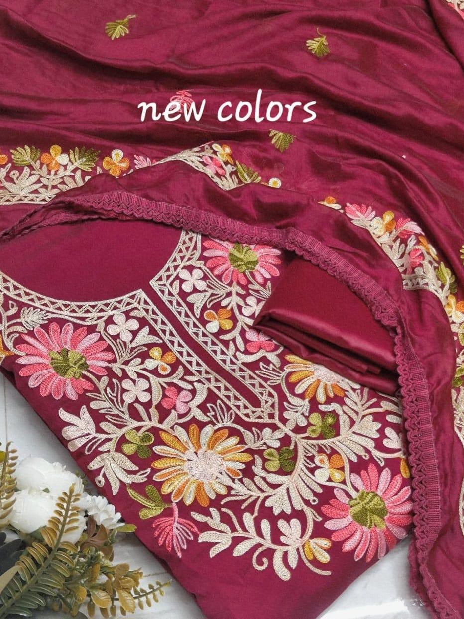 Roman Silk Kashmiri Neck Kurti Set with Dupatta