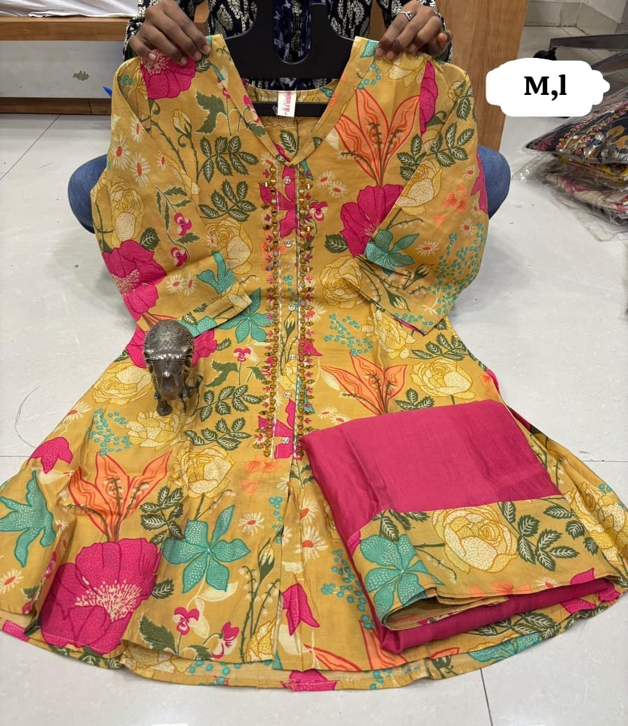 Maslin Silk Kurti with Sharara Palazzo