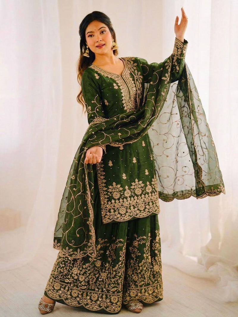 Premium GMY Silk Kurti, Palazzo & Dupatta Set - For Adults