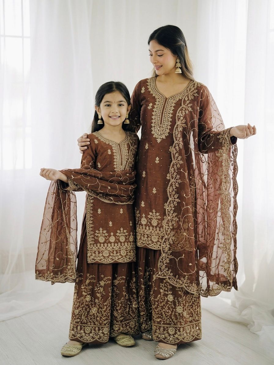 Premium GMY Silk Kurti, Palazzo & Dupatta Set - For Kids