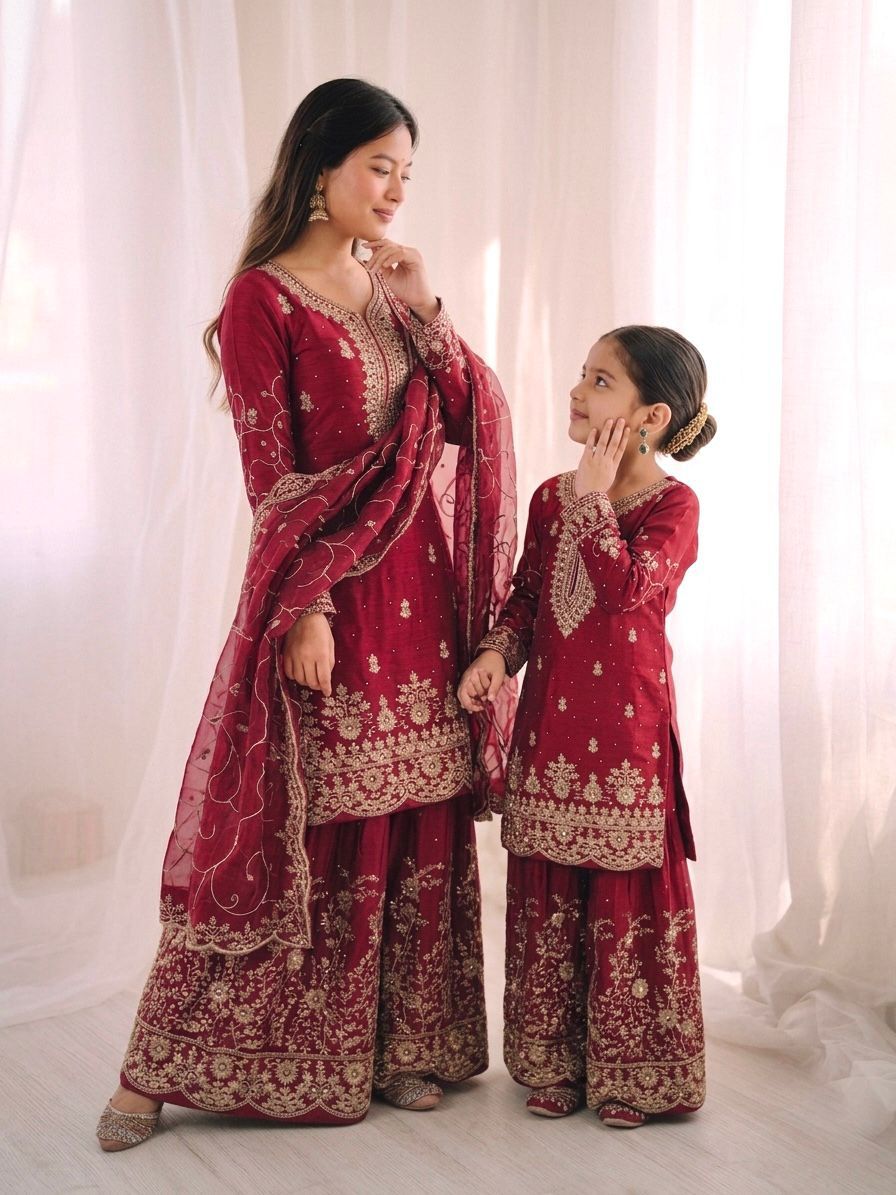 Premium GMY Silk Kurti, Palazzo & Dupatta Set - For Adults