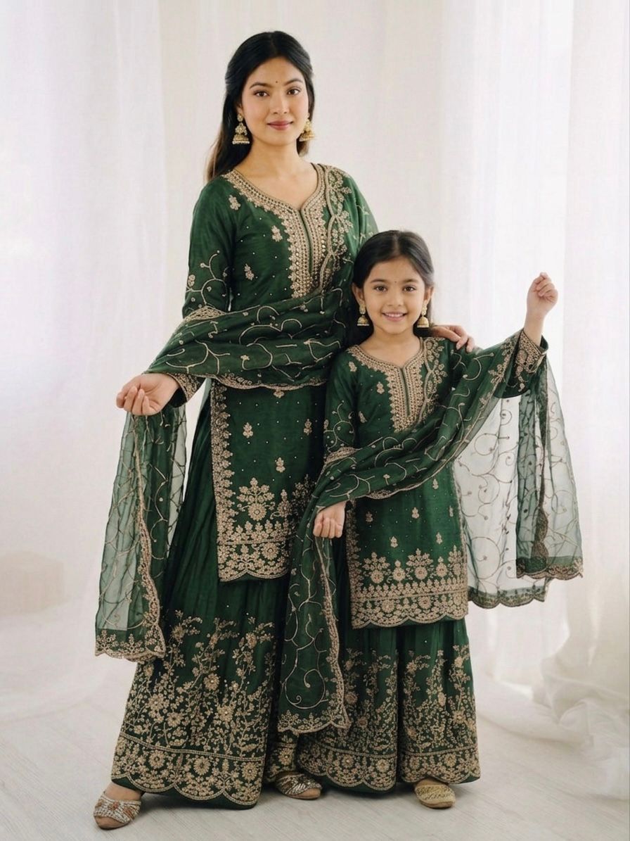 Premium GMY Silk Kurti, Palazzo & Dupatta Set - For Adults