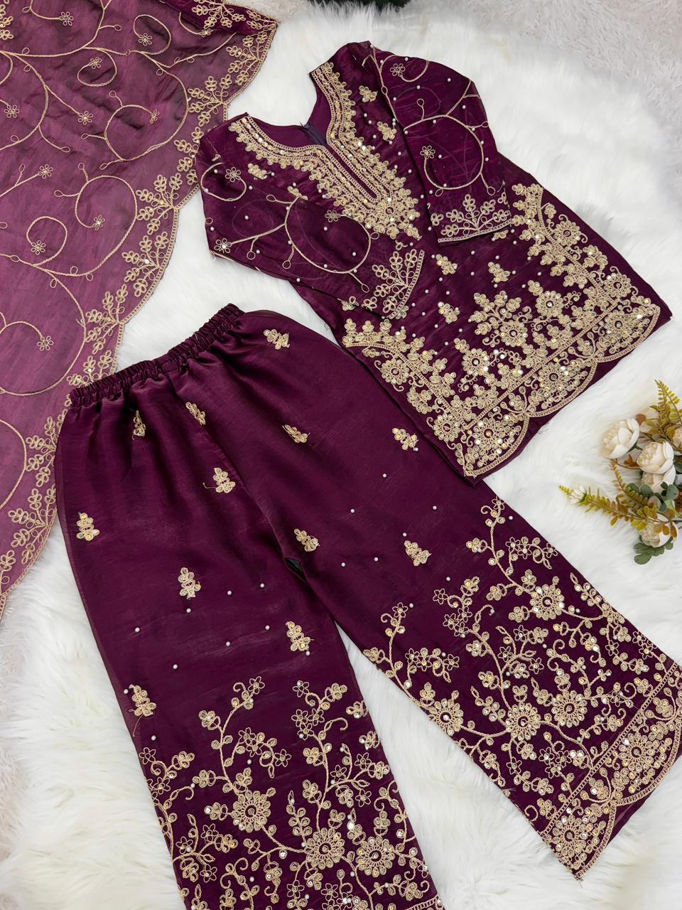 Premium GMY Silk Kurti, Palazzo & Dupatta Set - For Kids