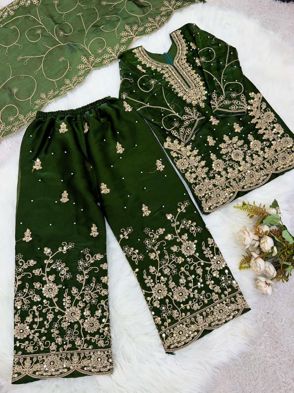 Premium GMY Silk Kurti, Palazzo & Dupatta Set - For Kids