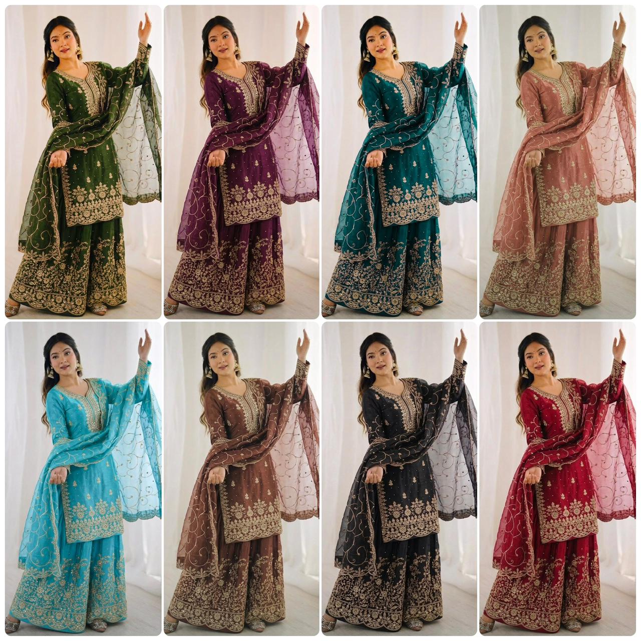 Premium GMY Silk Kurti, Palazzo & Dupatta Set - For Adults