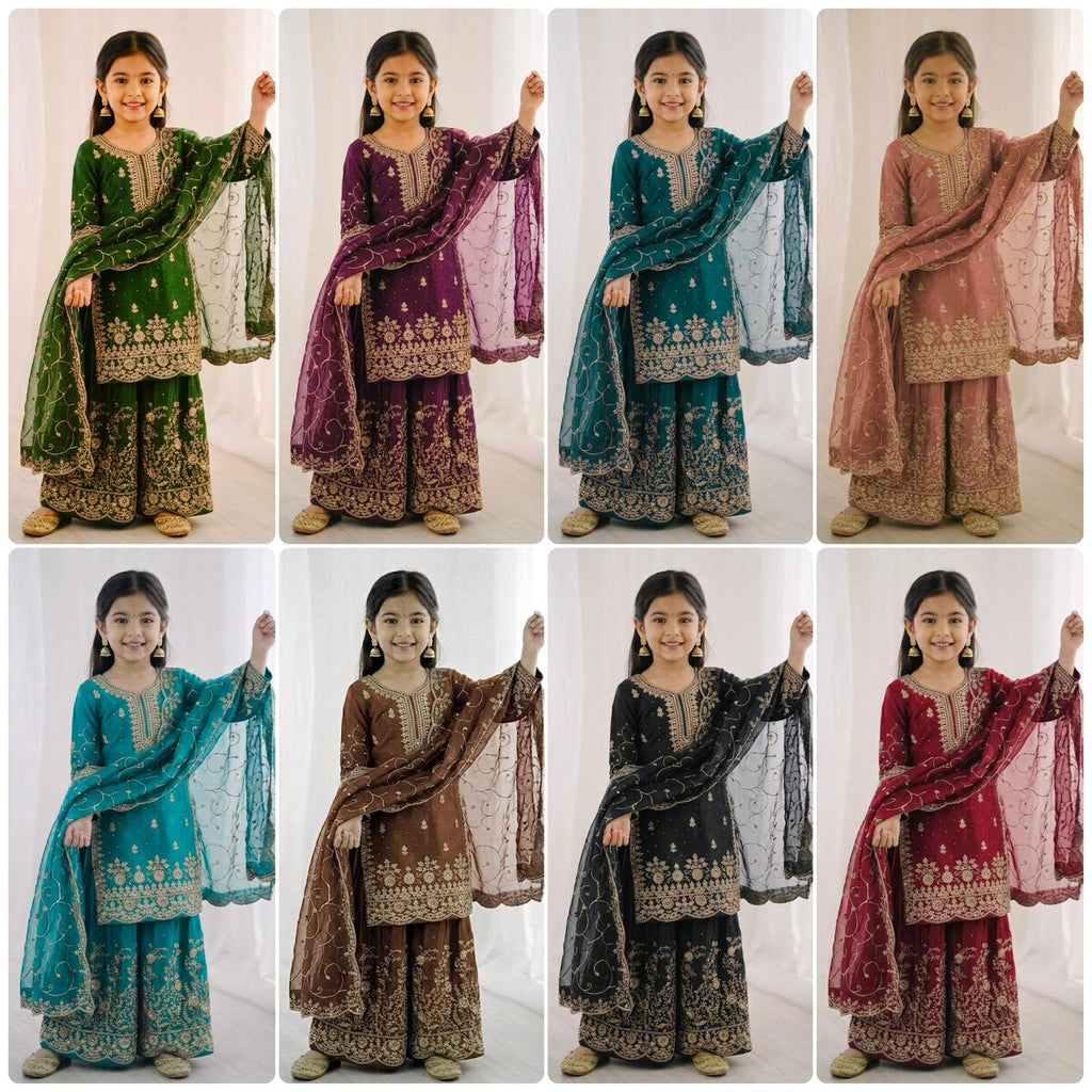 Premium GMY Silk Kurti, Palazzo & Dupatta Set - For Kids