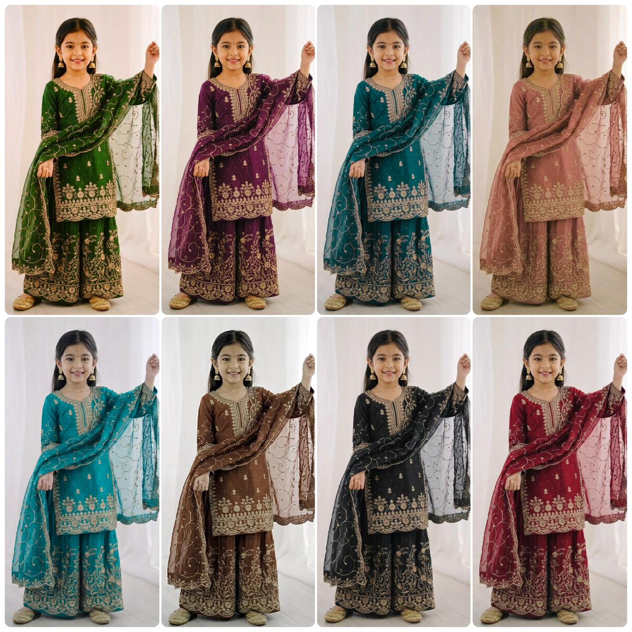 Premium GMY Silk Kurti, Palazzo & Dupatta Set - For Kids