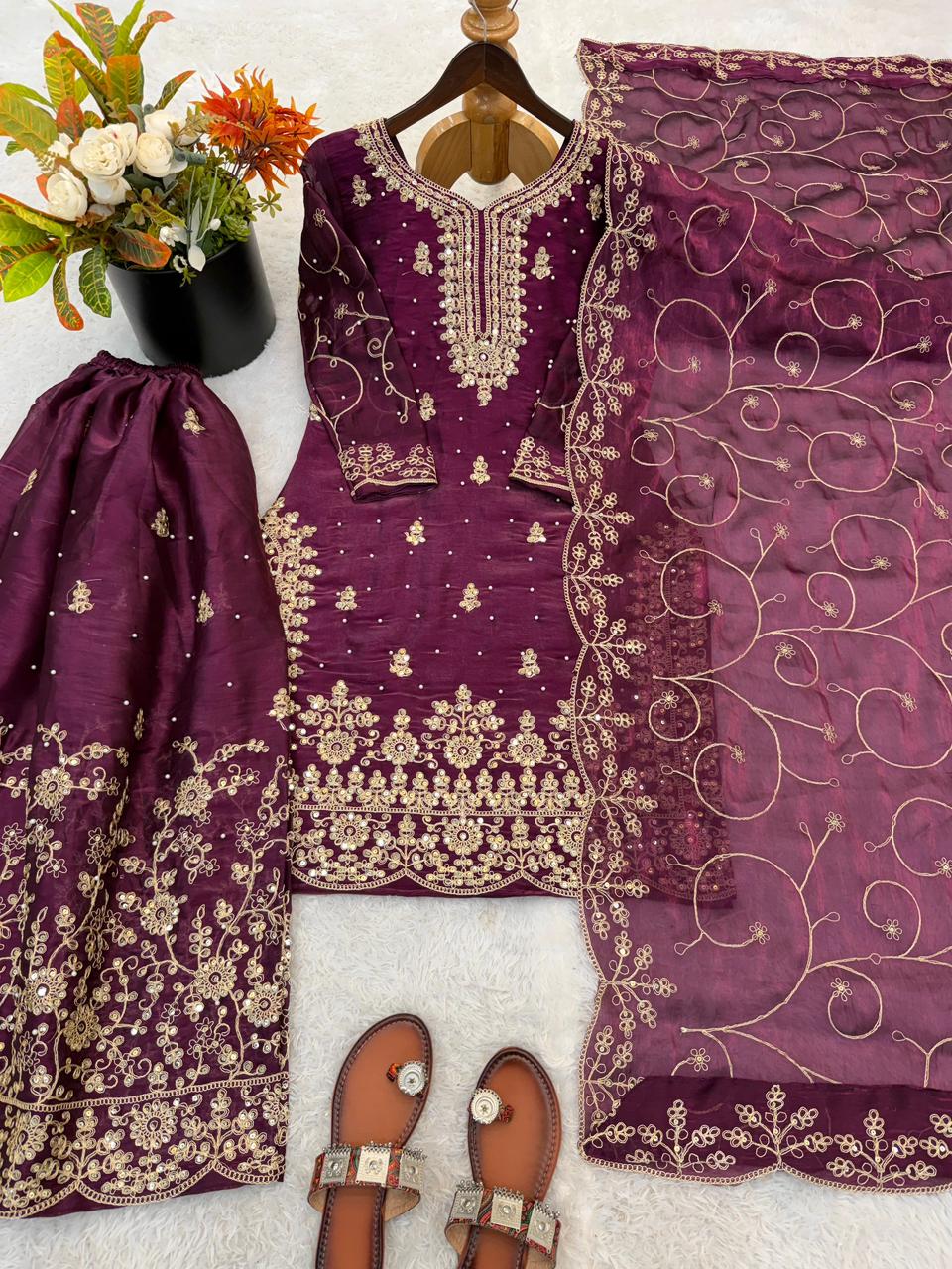 Premium GMY Silk Kurti, Palazzo & Dupatta Set - For Adults