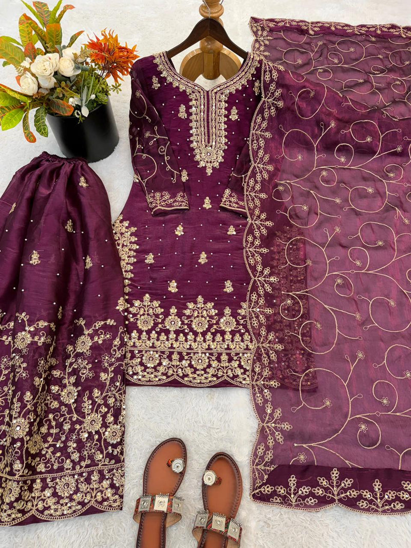 Premium GMY Silk Kurti, Palazzo & Dupatta Set - For Adults