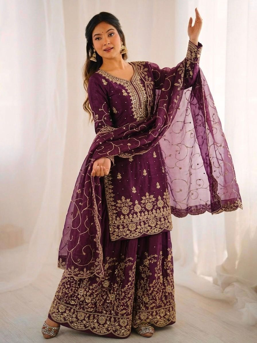 Premium GMY Silk Kurti, Palazzo & Dupatta Set - For Adults