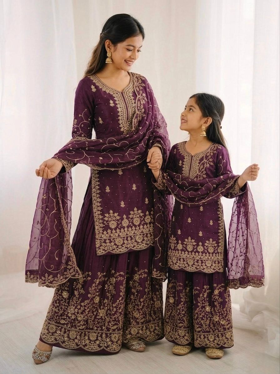 Premium GMY Silk Kurti, Palazzo & Dupatta Set - For Adults
