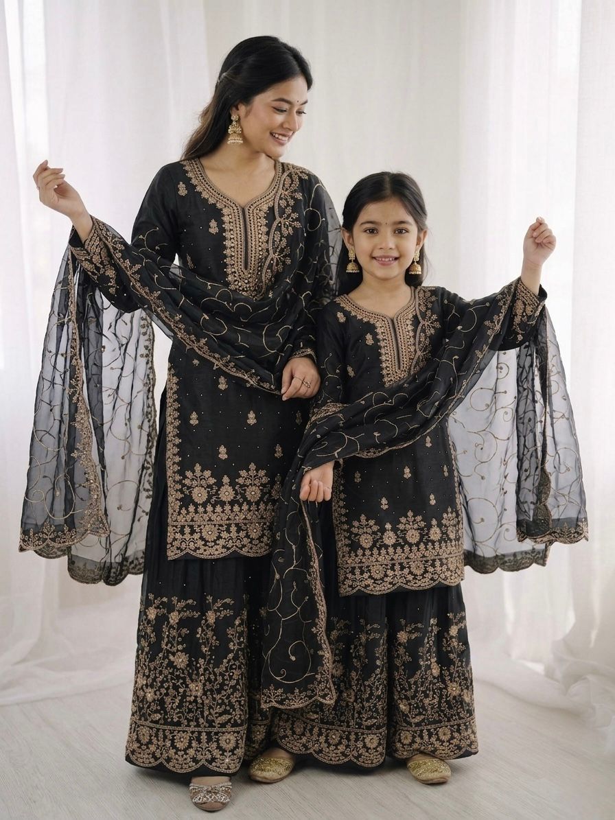 Premium GMY Silk Kurti, Palazzo & Dupatta Set - For Adults