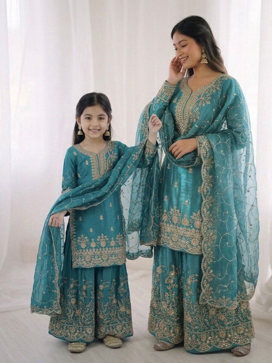 Premium GMY Silk Kurti, Palazzo & Dupatta Set - For Kids