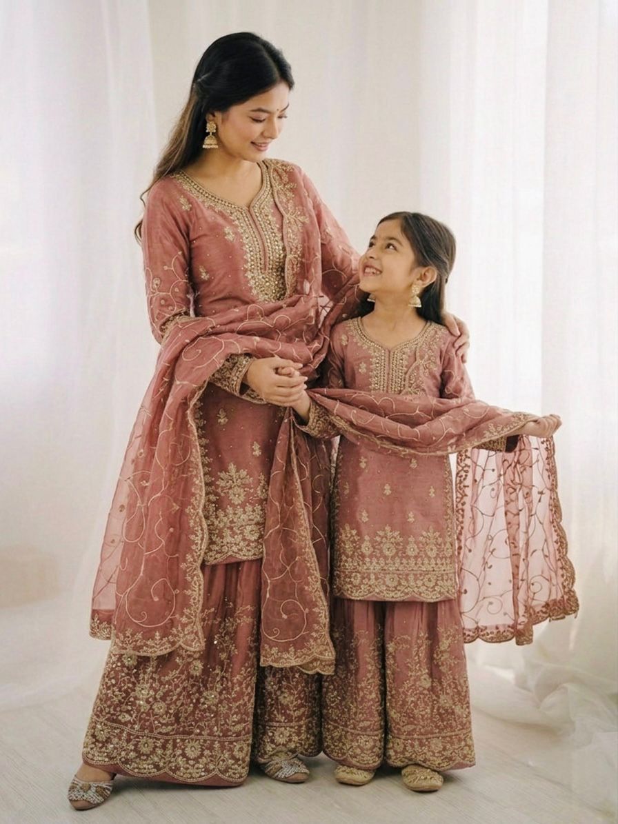 Premium GMY Silk Kurti, Palazzo & Dupatta Set - For Kids