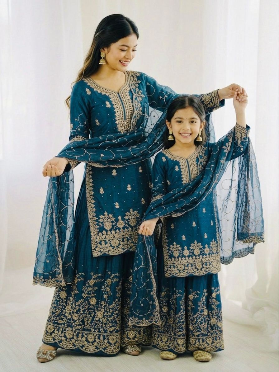 Premium GMY Silk Kurti, Palazzo & Dupatta Set - For Adults