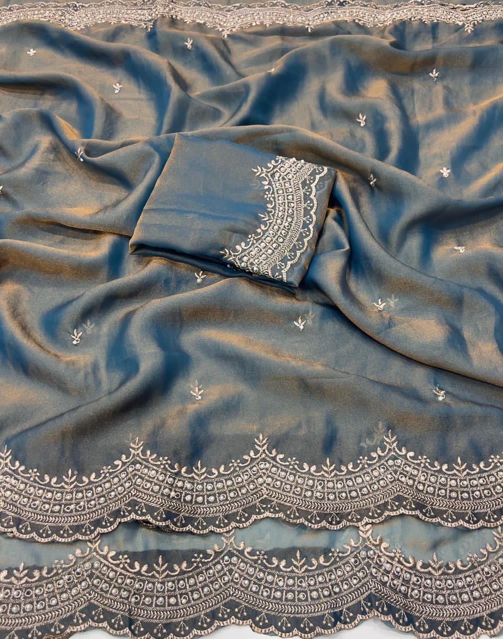 Designer Moss Satin Work Saree