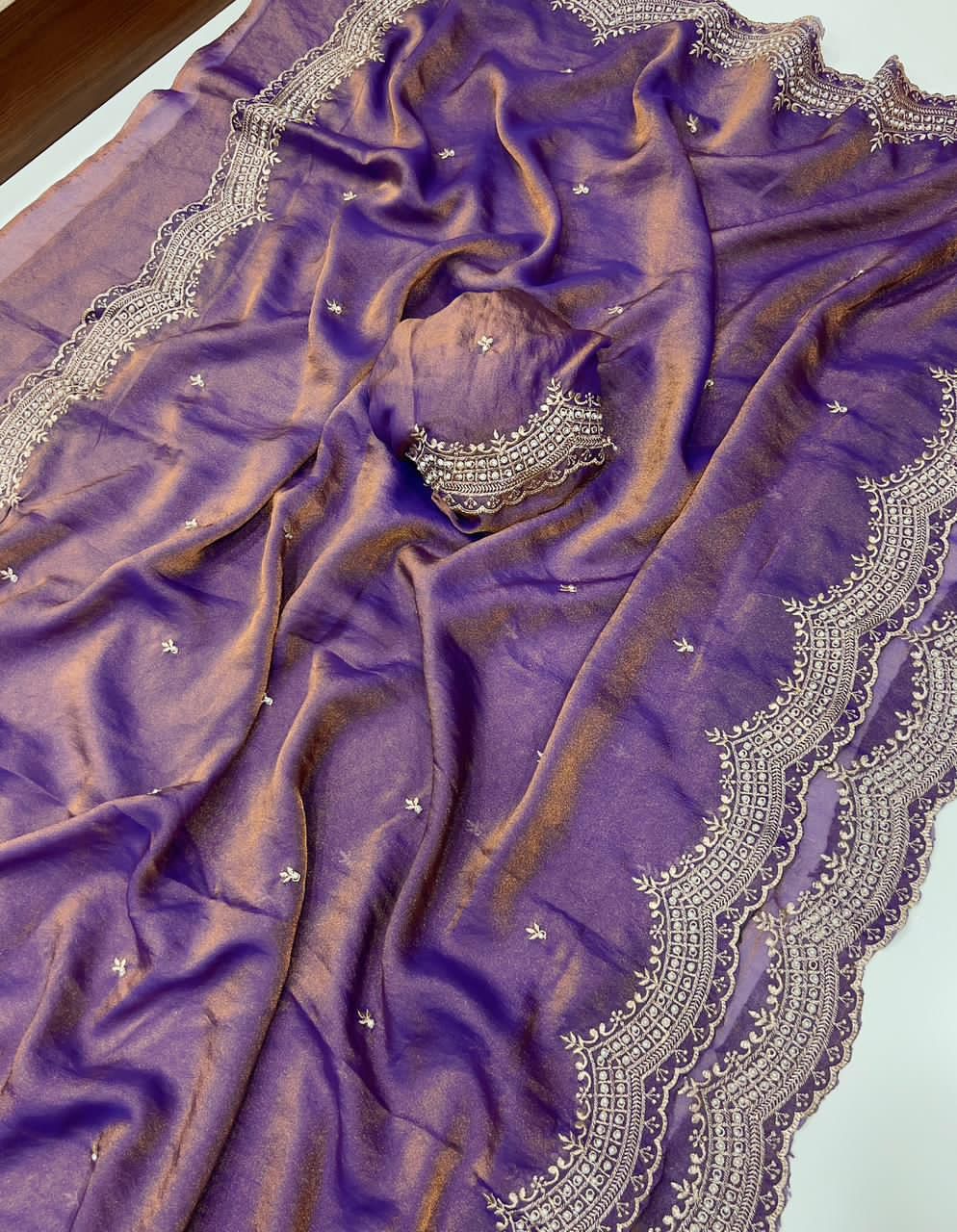 Designer Moss Satin Work Saree