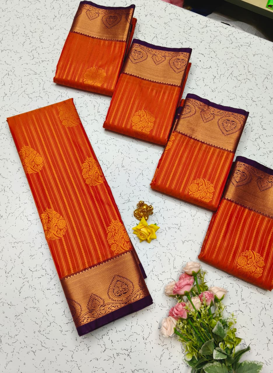 Vaira Oosi Orange Silk Bridal Saree