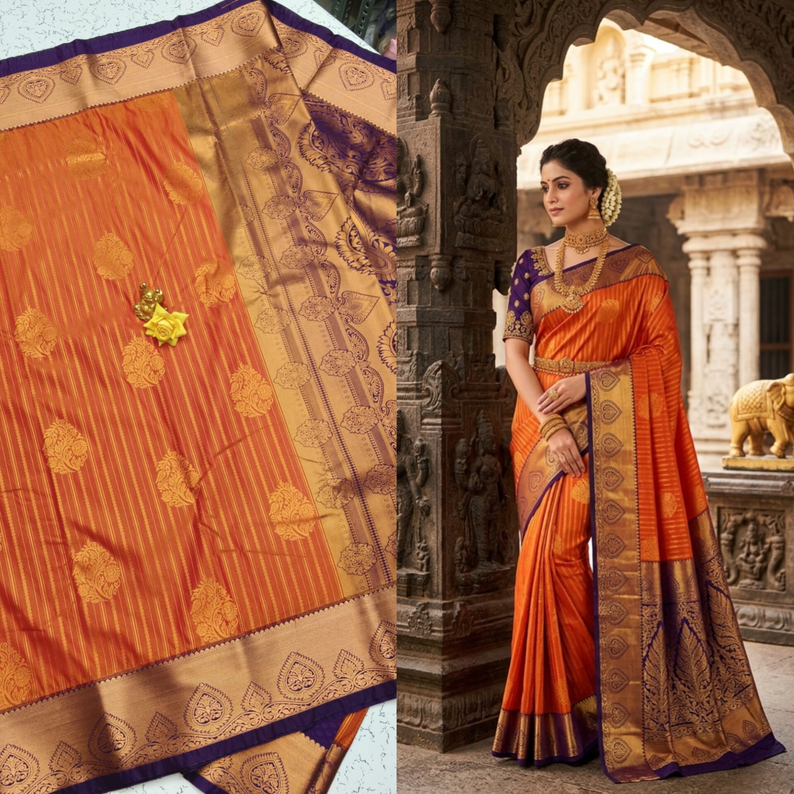 Vaira Oosi Orange Silk Bridal Saree