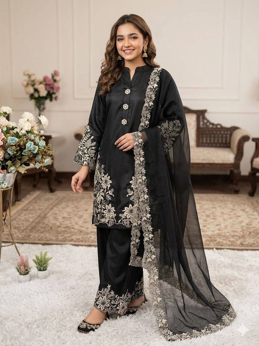 Pakistani Suit Set with Palazzo & Dupatta