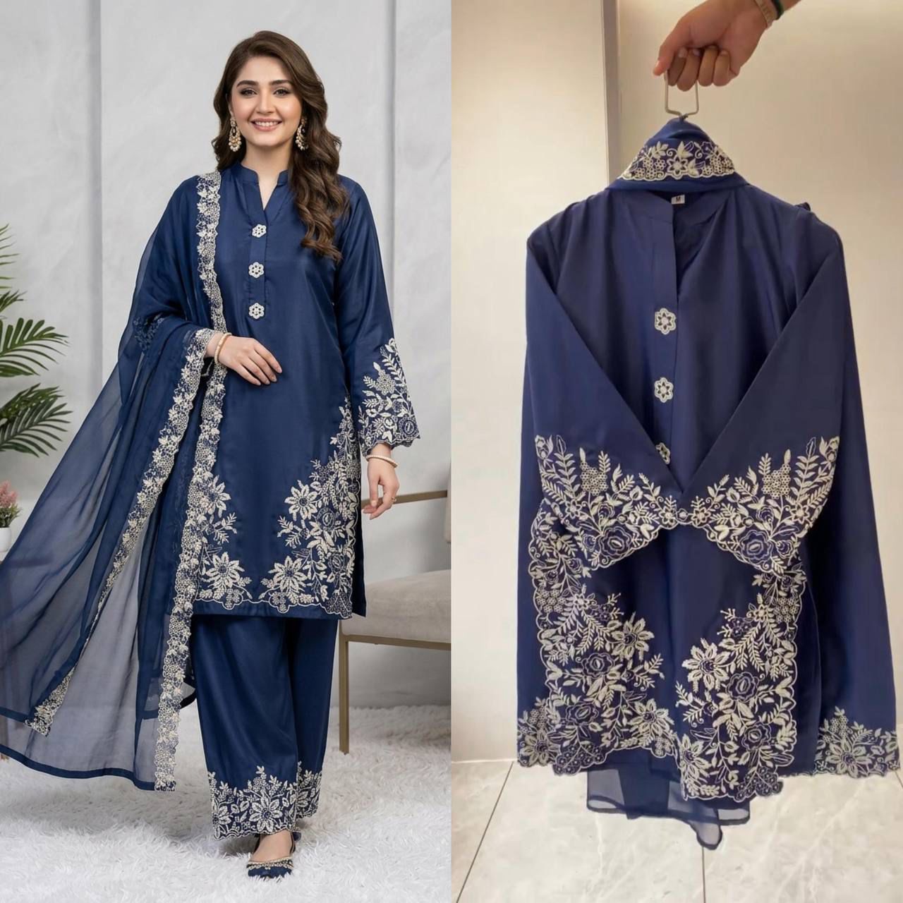 Pakistani Suit Set with Palazzo & Dupatta