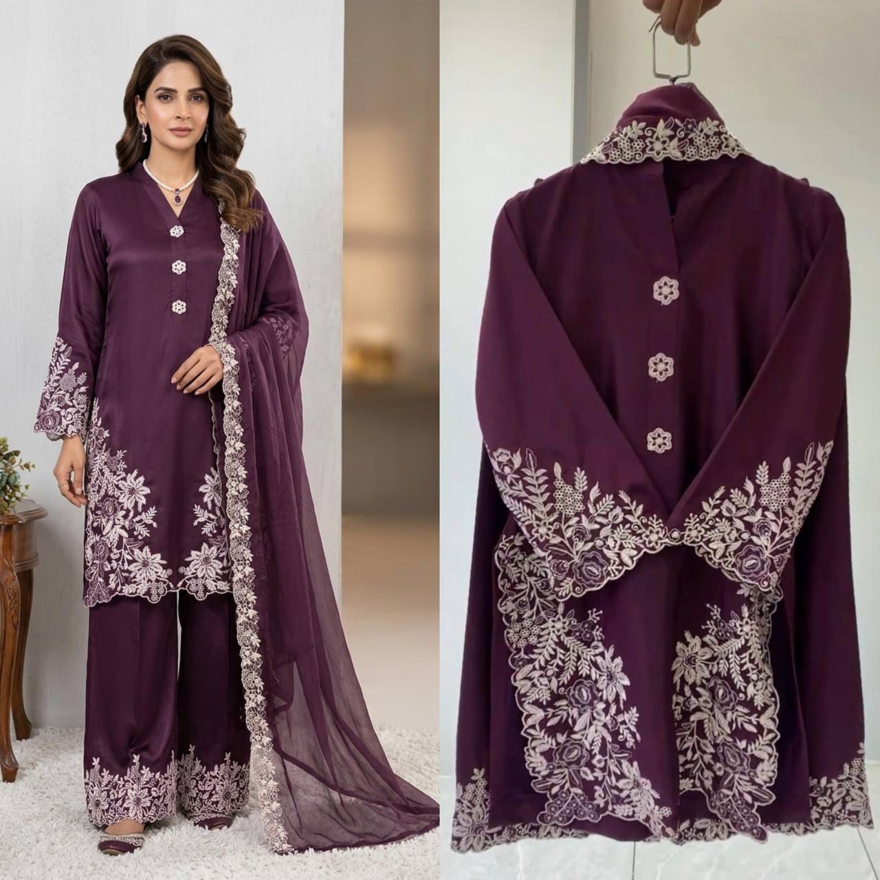 Pakistani Suit Set with Palazzo & Dupatta