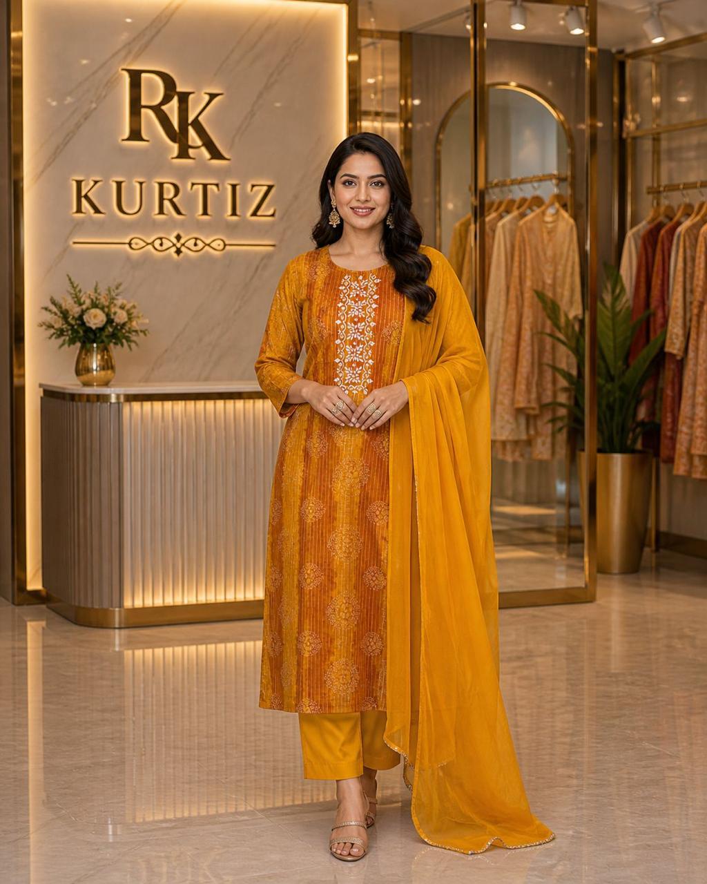 Designer Kurti Set with Pant & Dupatta