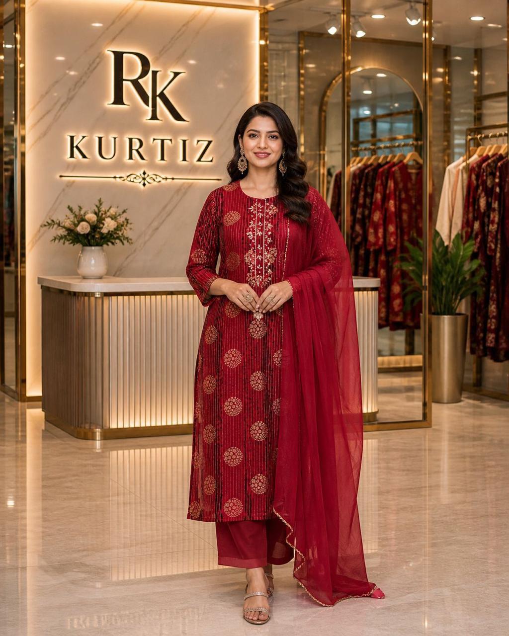 Designer Kurti Set with Pant & Dupatta