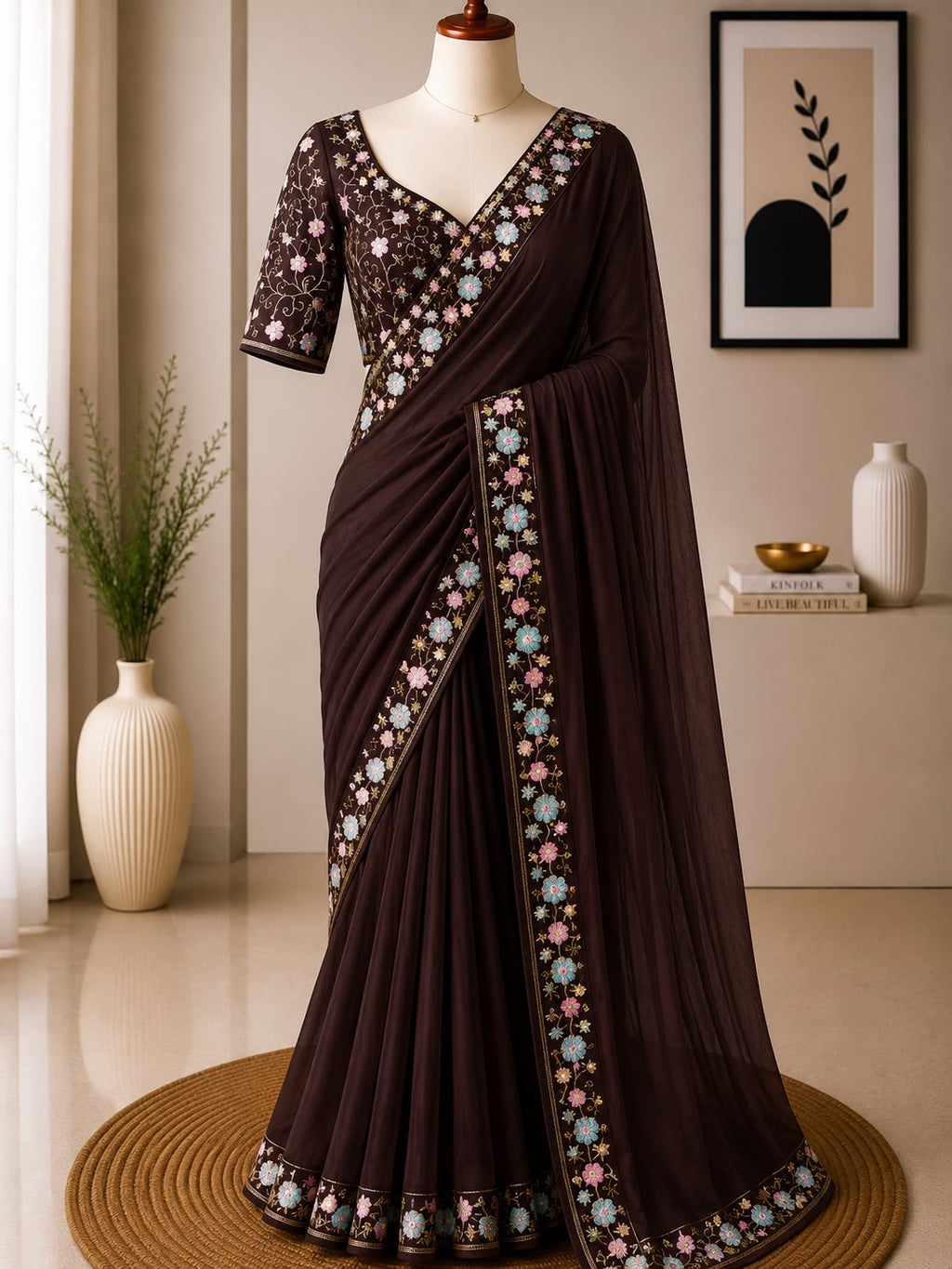 Premium Party Wear Embroidered Saree