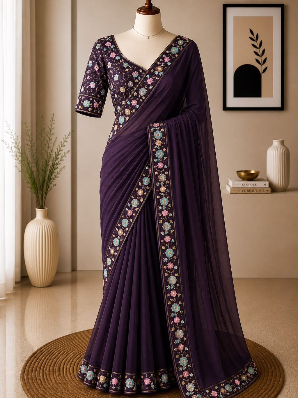 Premium Party Wear Embroidered Saree