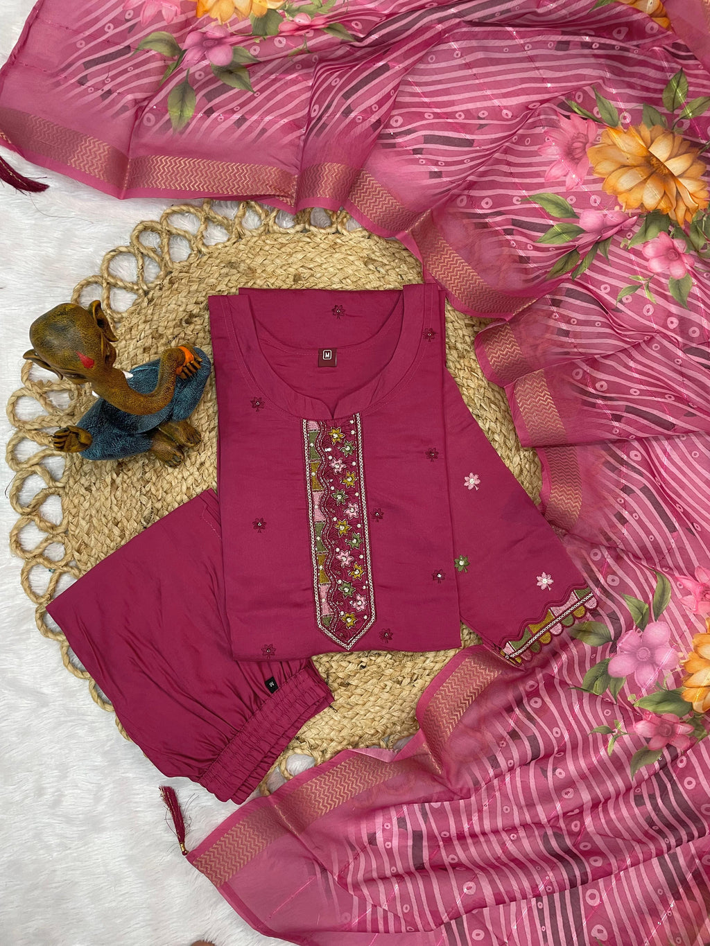 Viscose Roman Silk Kurti, Pant and Dupatta Set