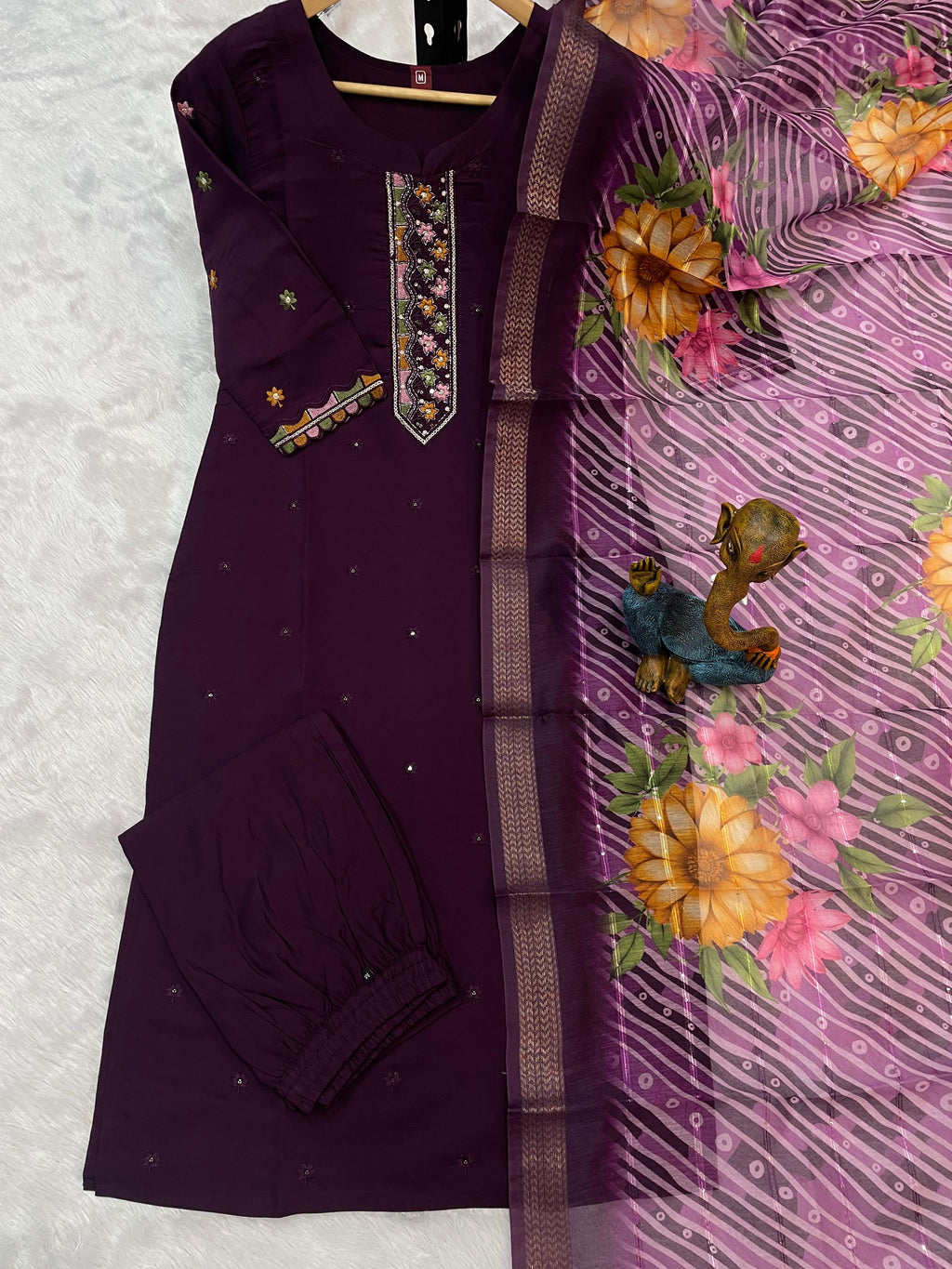 Viscose Roman Silk Kurti, Pant and Dupatta Set
