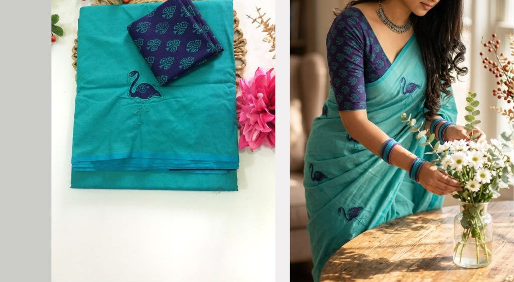 Southcottonix Applique Work Saree