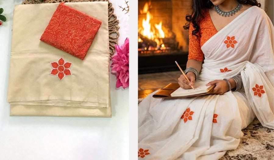 Southcottonix Applique Work Saree