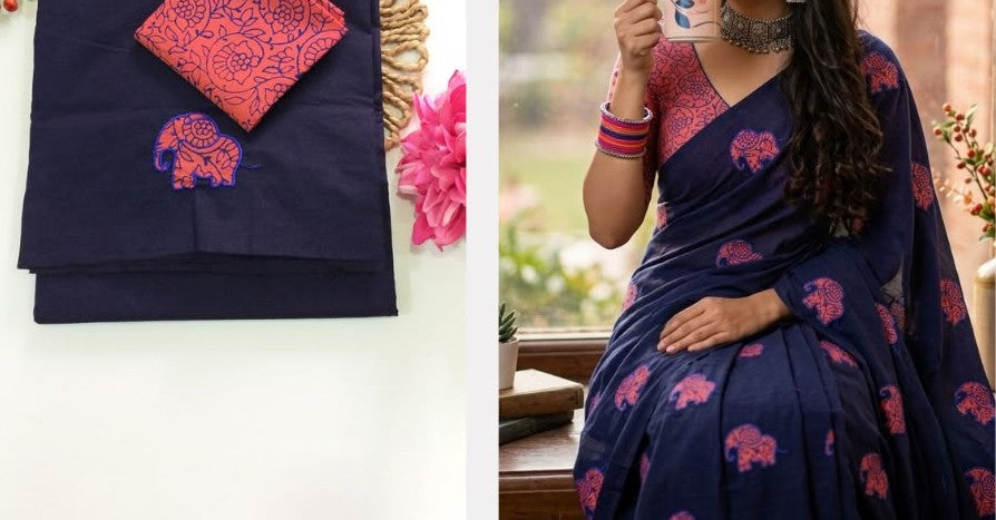Southcottonix Applique Work Saree