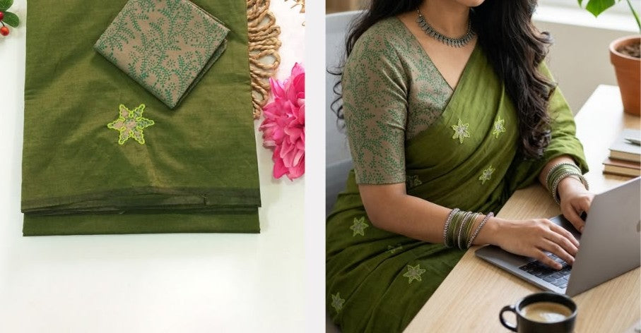 Southcottonix Applique Work Saree