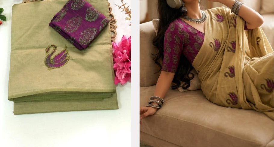 Southcottonix Applique Work Saree