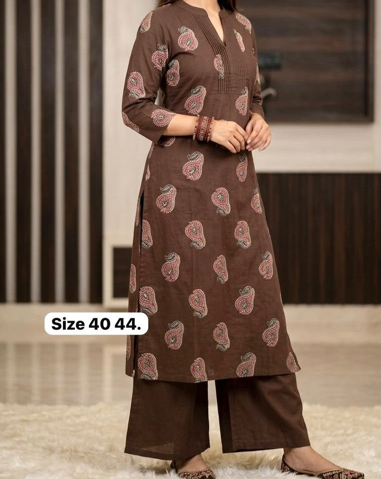 Cotton Straight Cut Kurti, Pant Set