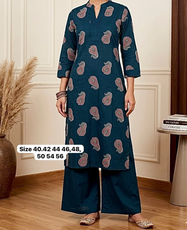 Cotton Straight Cut Kurti, Pant Set